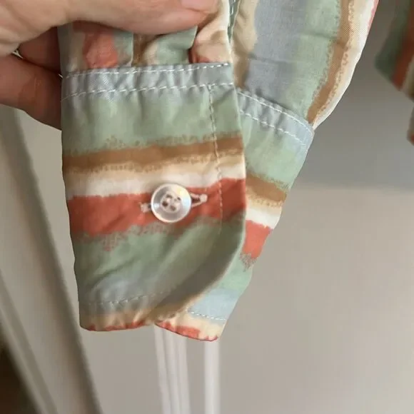 Vintage 70s College Town Striped Orange, Blue, Green, Tan & Cream Shirt - Picture 7 of 9